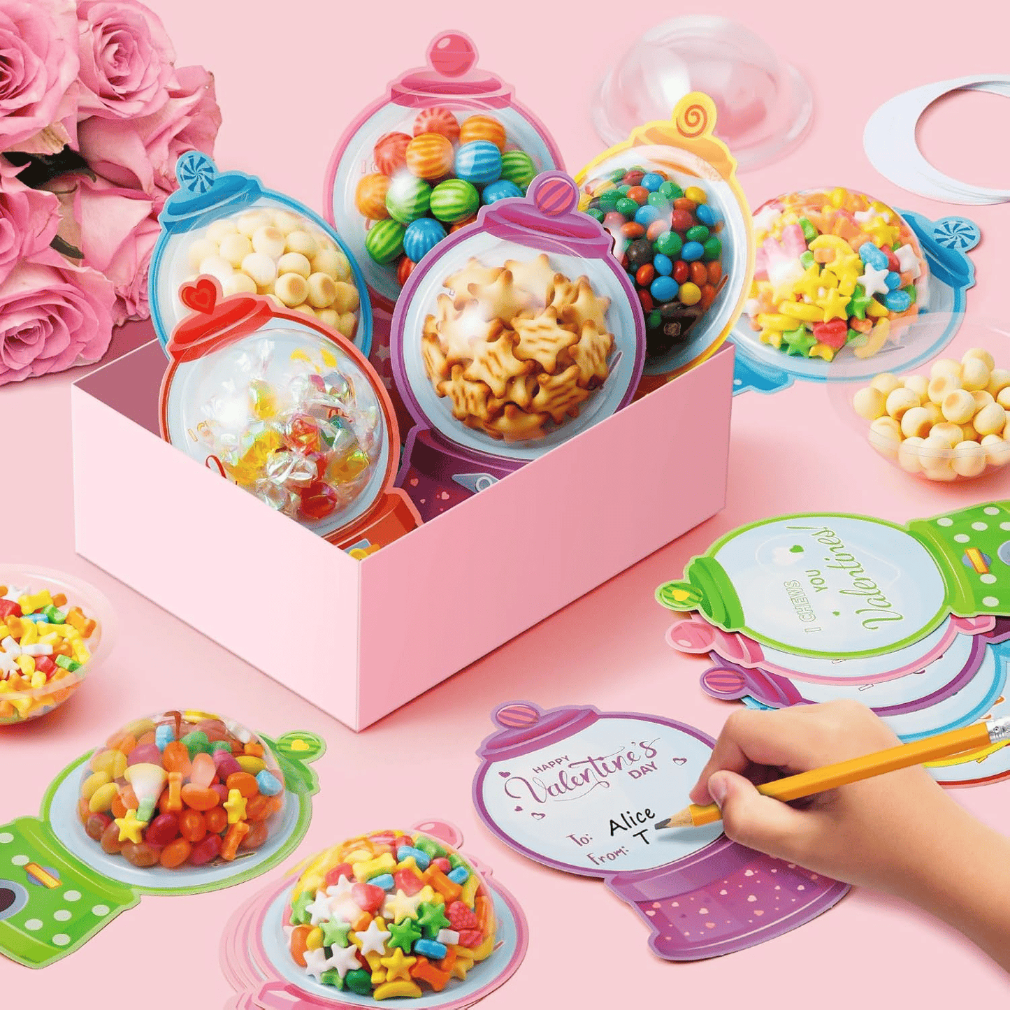💝Candy Cards Gift Sets🍬36/18 Pcs with Plastic Domes, DIY Treat Holders for Classroom Exchange, Kids & Couples 🎁